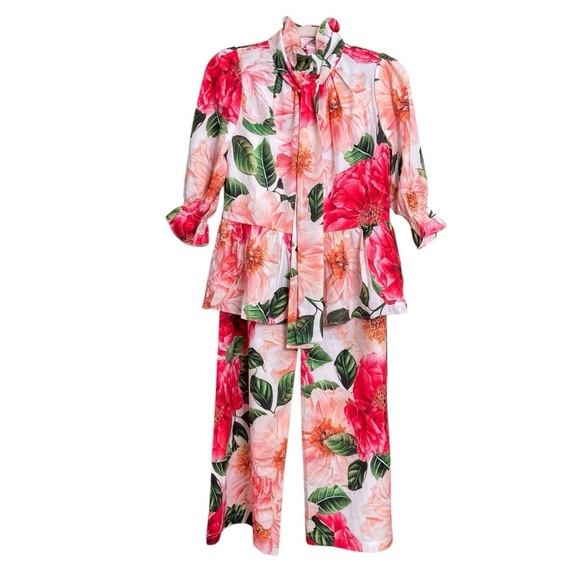 BURRYCO Bold Floral Peplum Blouse & Trouser Set (Size 4) - Picture 2 of 16